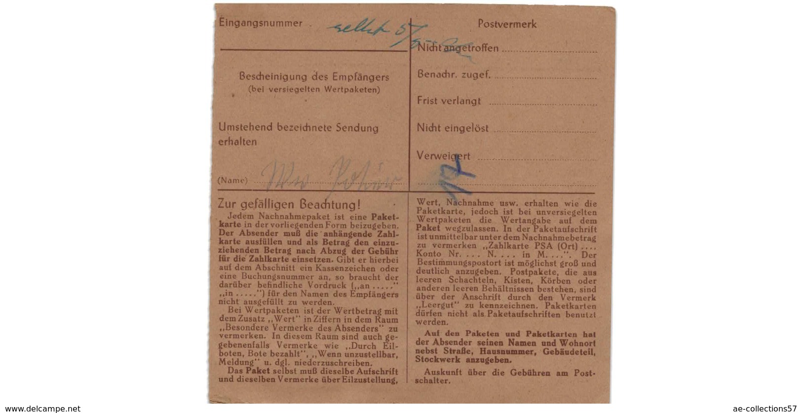 Allemagne  - Colis Postal  - Départ Saarlautern  -     Zigarettenfabrik Bernhard Toppenthal    -   4-5-43 - Lettres & Documents
