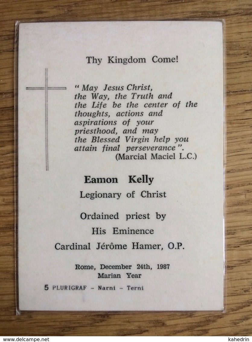 1987 Marian Year Eamon Kelly Legionary Of Christ Cardinal Jérôme Hamer Pope John Paul II - Devotieprenten