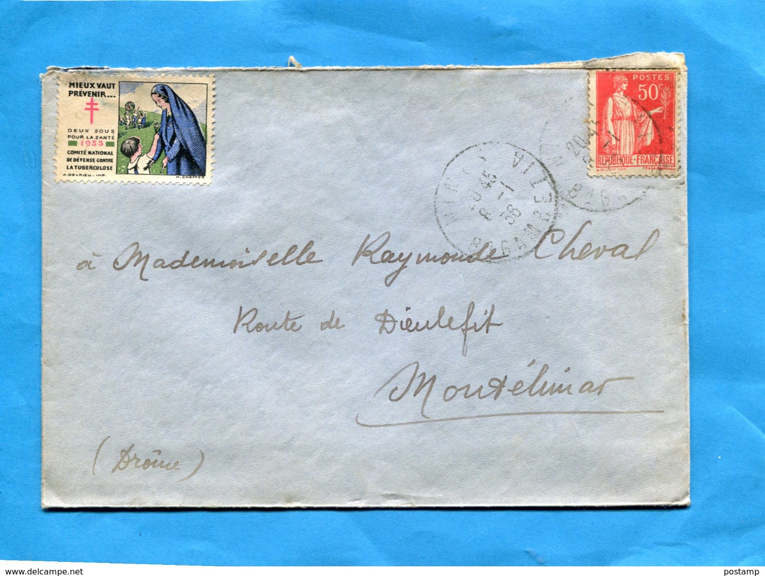 ERINNOPHILIE--lettre Cad 1936-sur Tp 50c Paix +timbre "antituberculeux 1935" Infirmière - Covers & Documents