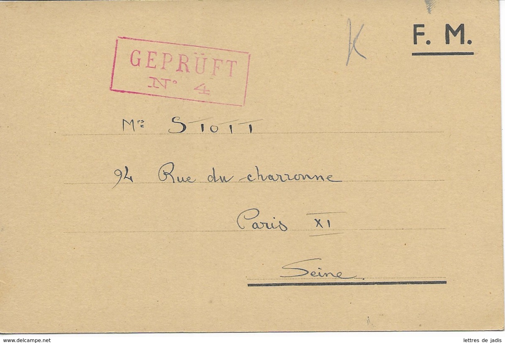 CP En FM De La GRANDE CASERNE DE ST DENIS  (imprimé) Pour PARIS  TTB - Guerre De 1939-45