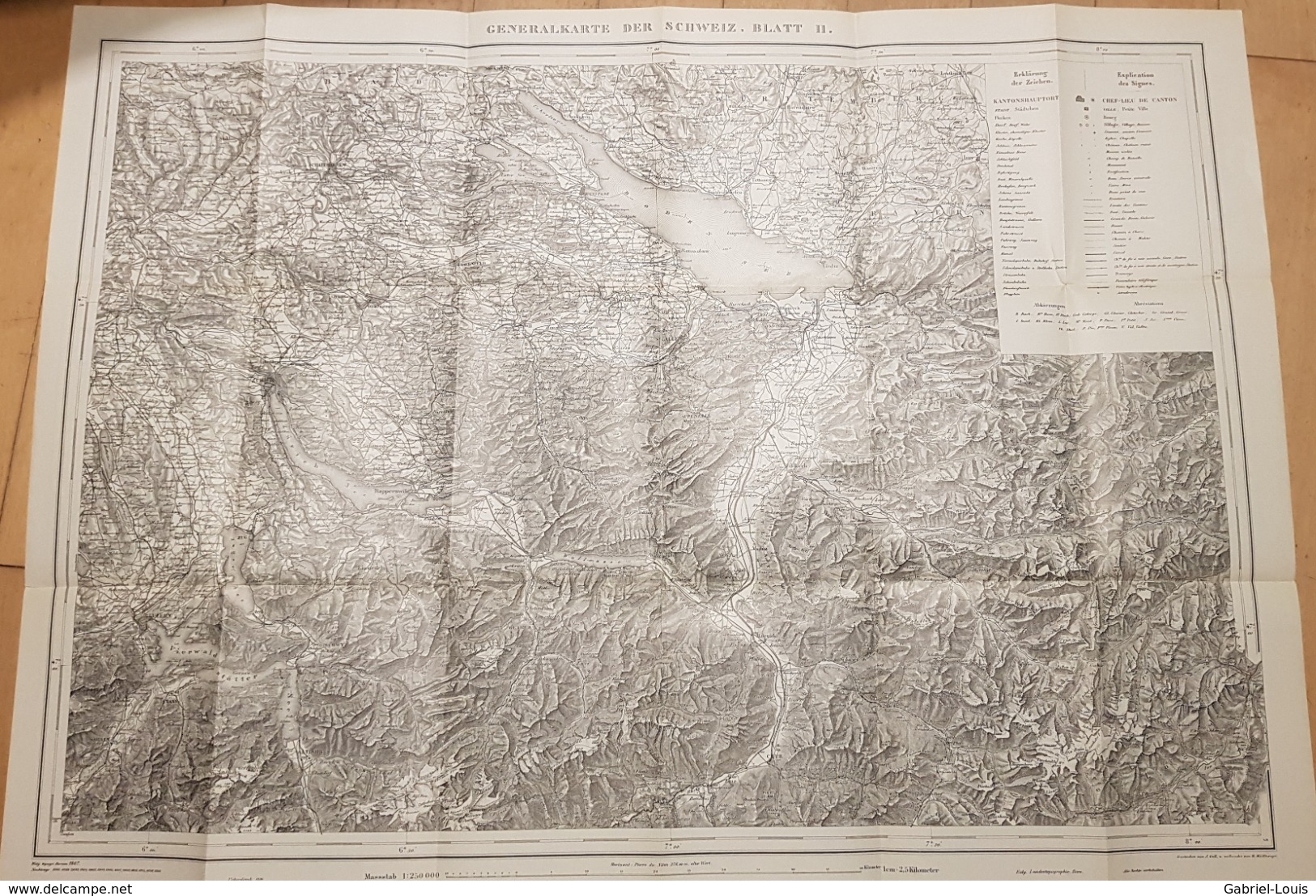 Carte Générale De La Suisse 1:250000 - Blatt II - 1936 - Zürich - St. Gallen - Bodensee - Chur - Luzern (~75 X 55 Cm) - Cartes Topographiques