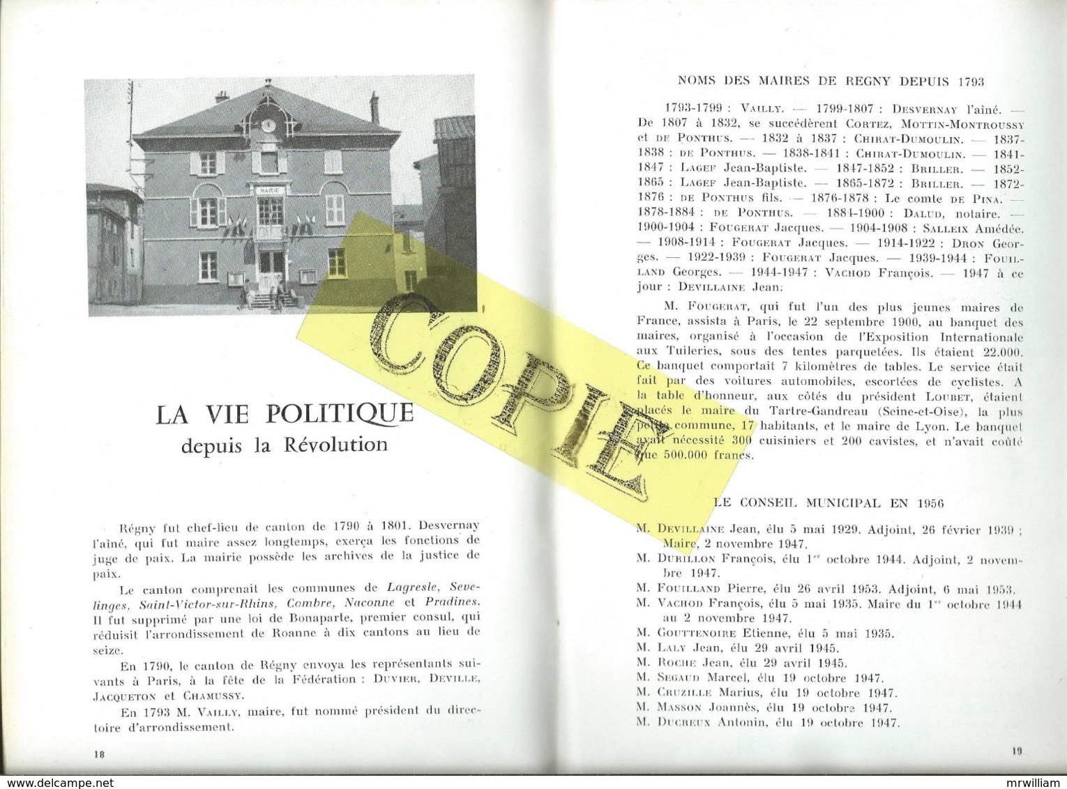 RARE Livret: Millénaire De REGNY (42), 1956 - Rhône-Alpes