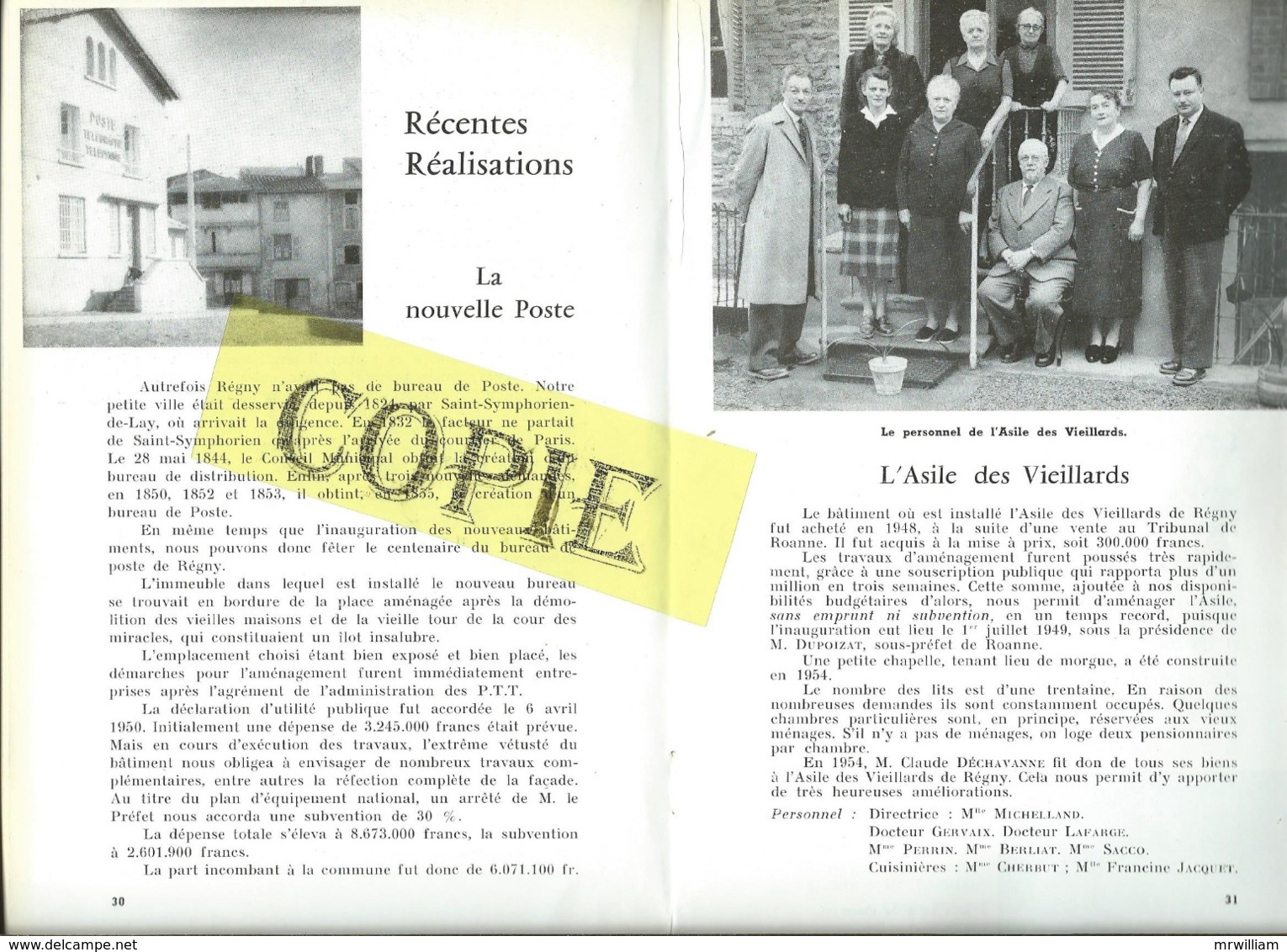 RARE Livret: Millénaire de REGNY (42), 1956