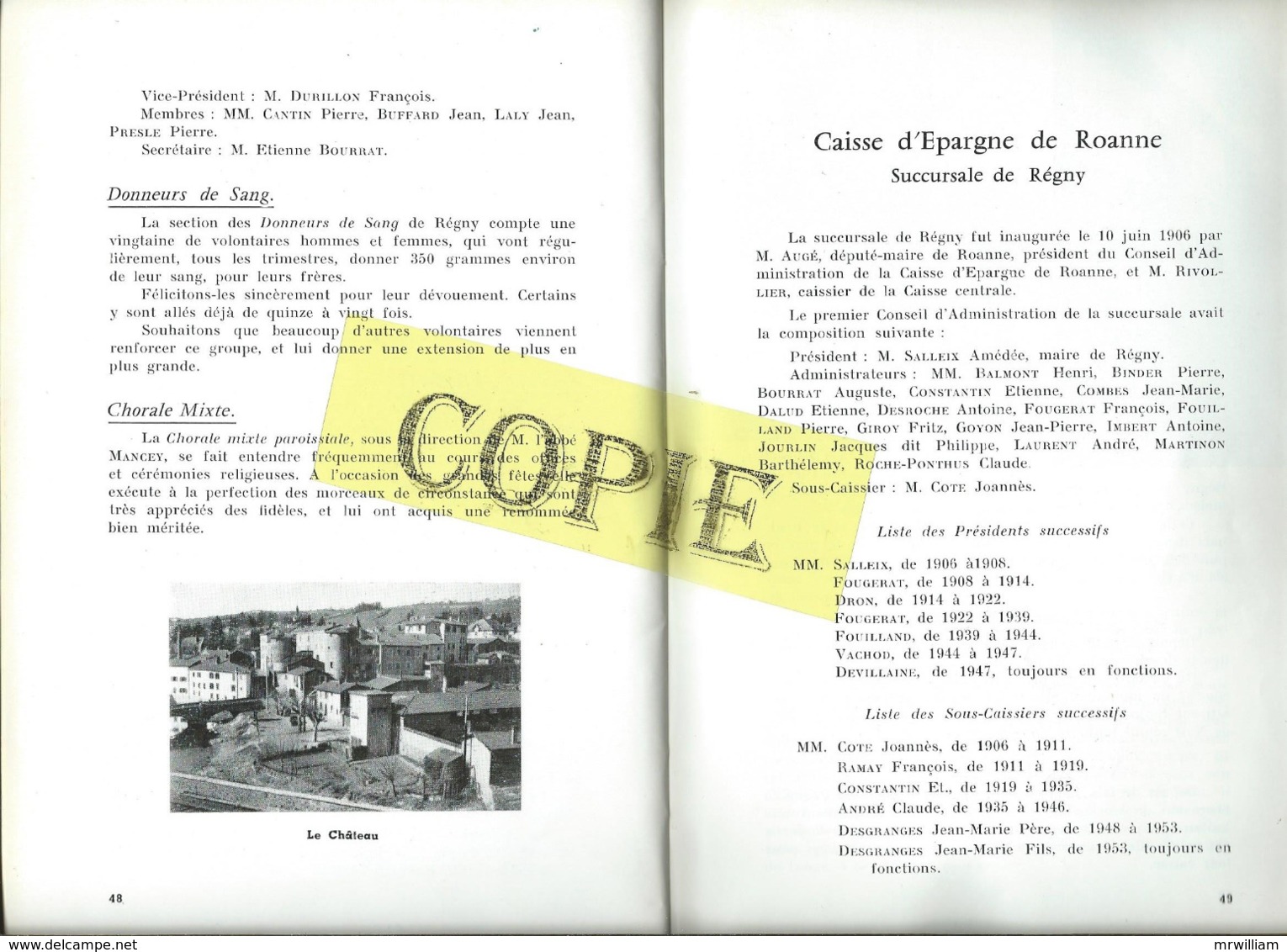 RARE Livret: Millénaire de REGNY (42), 1956