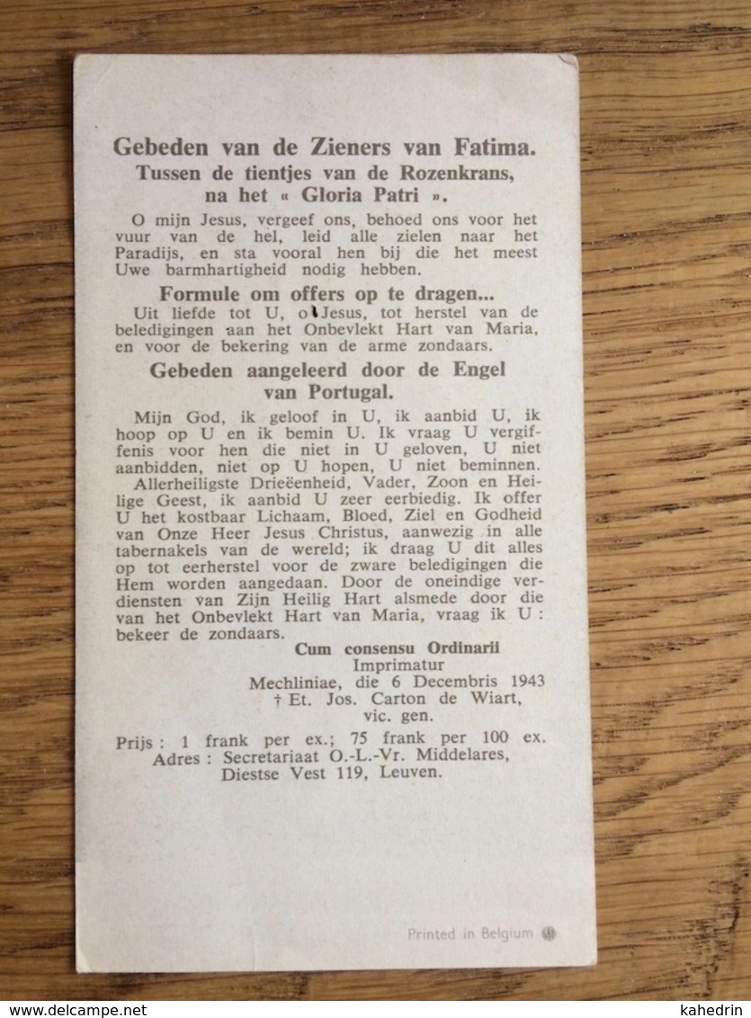 Leuven 1943 O.L.Vr. Middelares Fatima - Devotieprenten