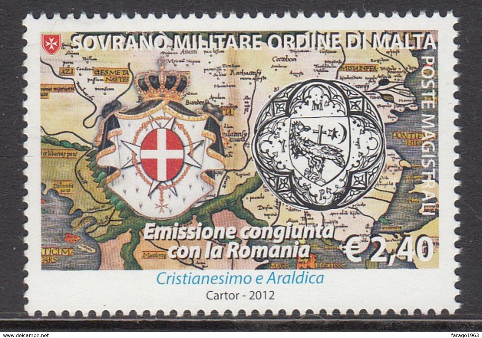 2012 SMOM Malta Joint Issue Romania Maps @ Below Face Value - Malta (Orde Van)