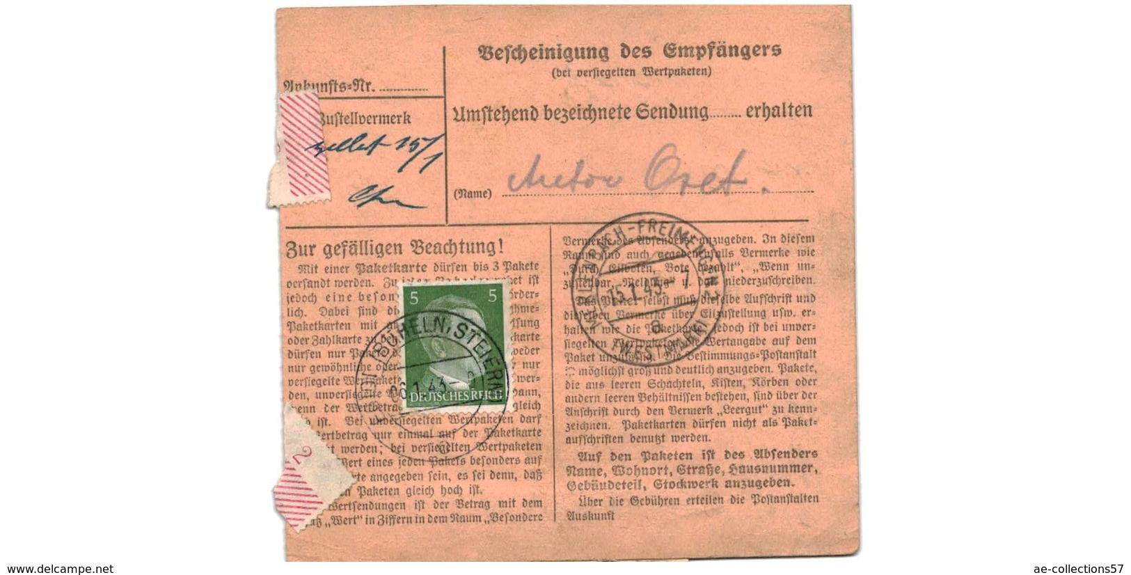 Allemagne  - Colis Postal  - Départ Egidi ( Büheln , Steierm ) - Briefe U. Dokumente