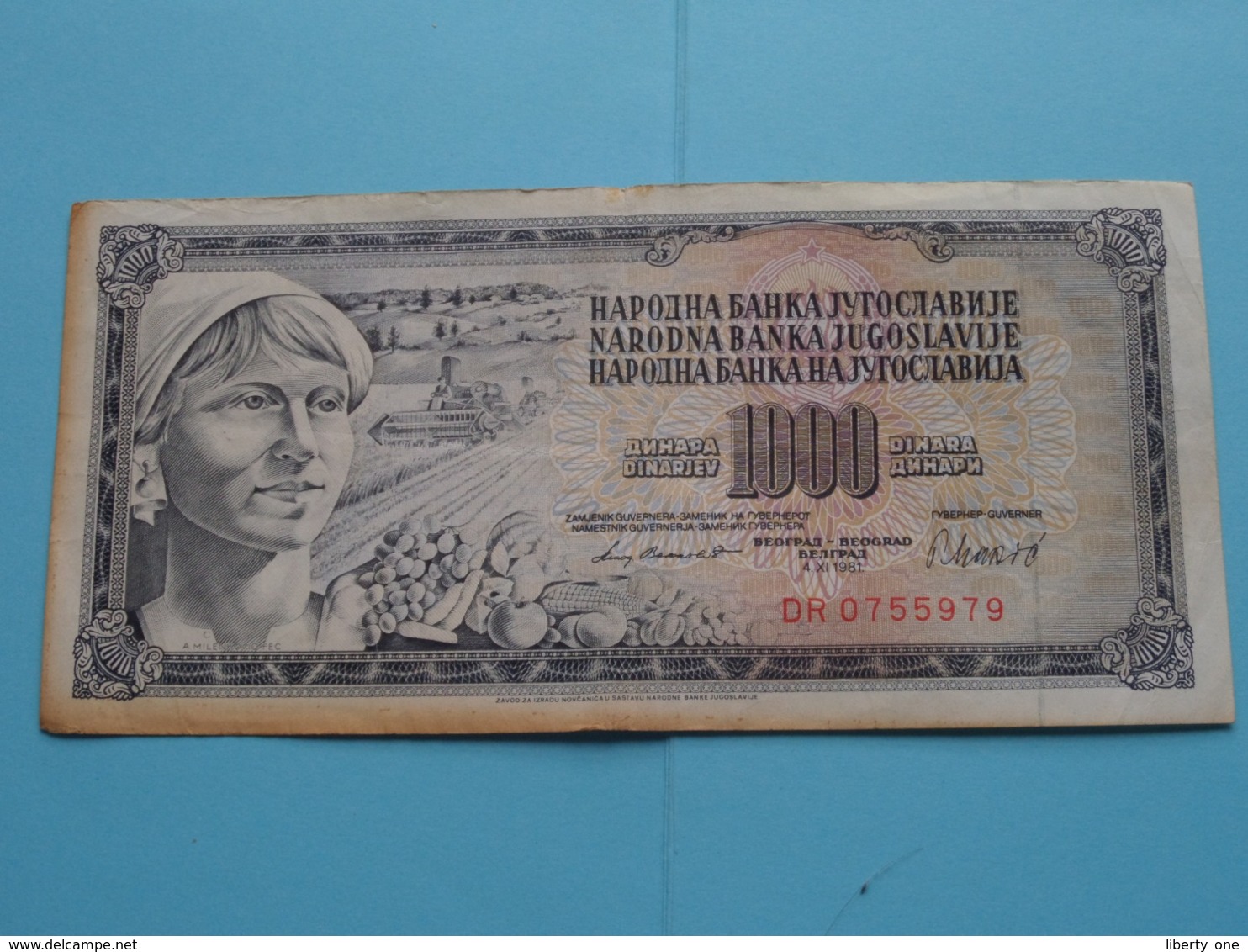 1000 Dinara ( DR 0755979 ) Narodna Banko Jugoslavije - 1981 ( For Grade, Please See Photo ) ! - Jugoslavia
