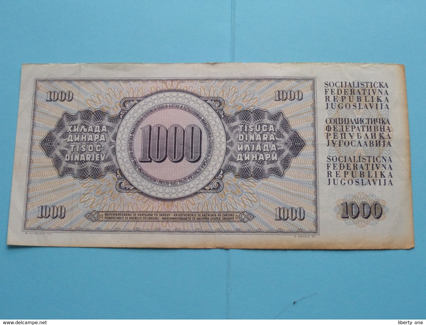 1000 Dinara ( DR 0755979 ) Narodna Banko Jugoslavije - 1981 ( For Grade, Please See Photo ) ! - Yougoslavie