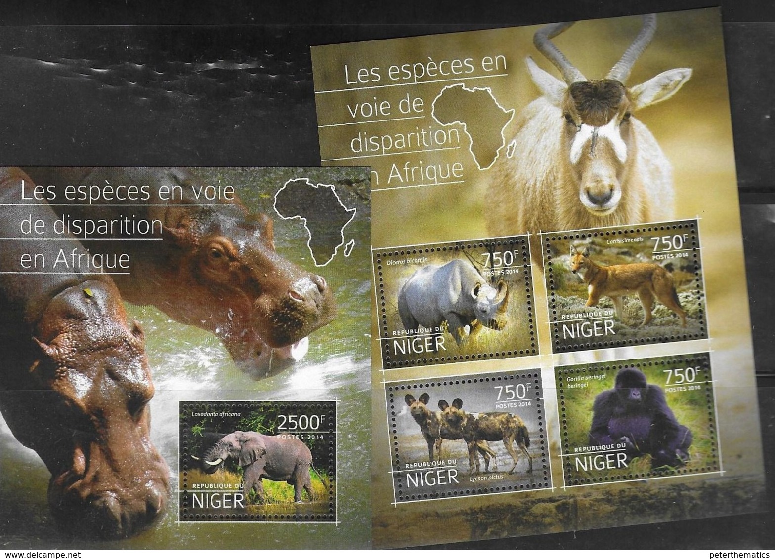 NIGER, 2016, MNH, ENDANGERED FAUNA, GORILLAS, ELEPHANTS, WILD DOGS, RHINOS,  SHEETLET +S/SHEET - Gorillas