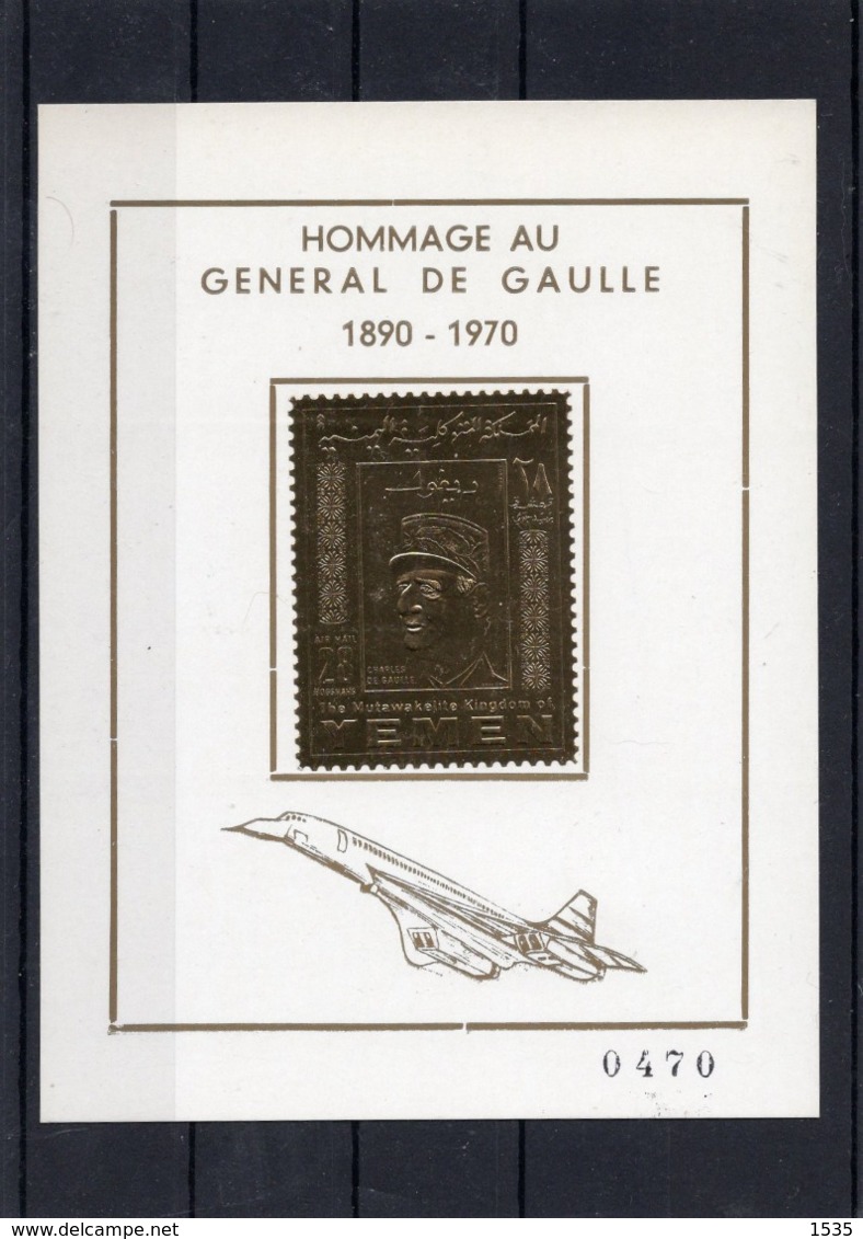 France,carte Postale,hommage Au Général De Gaulle -1890- 1970 - Yémen. Plaquée Or.Carte Numérotée 470 - Photos