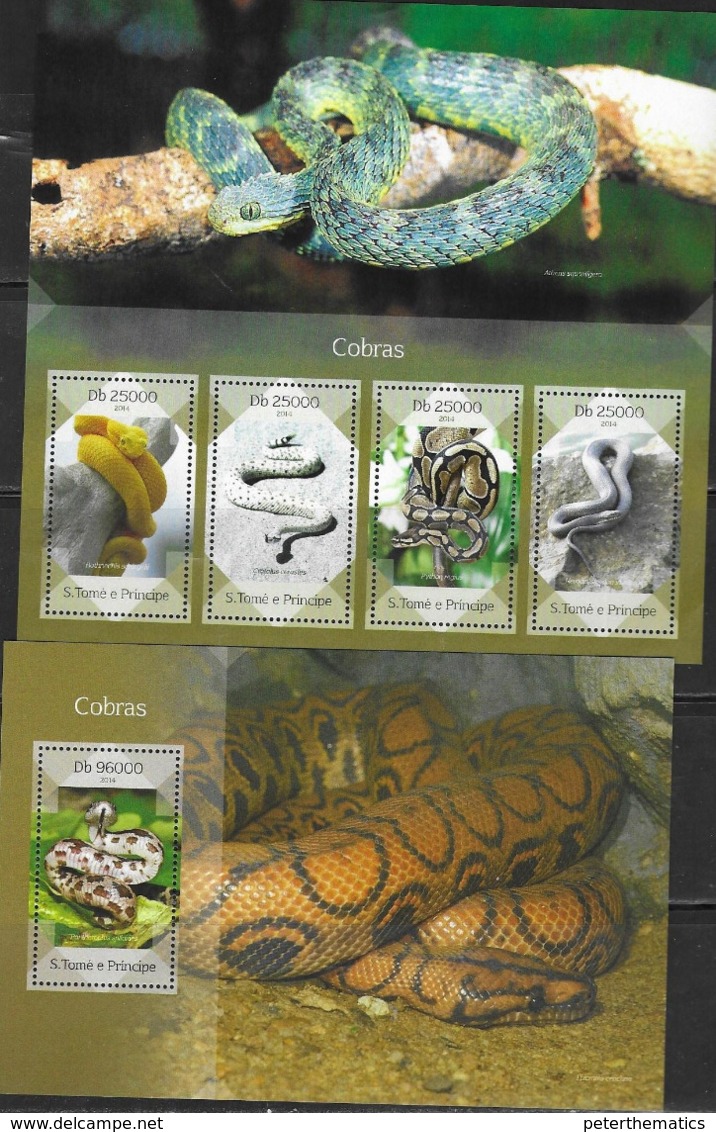 ST. THOMAS AND PRINCE ,2014, MNH,  REPTILES, SNAKES,  SHEETLET +S/SHEET - Snakes