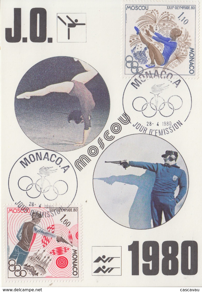 Carte Maximum   1er  Jour   MONACO    Paire   Jeux  Olympiques    MOSCOU   1980 - Verano 1980: Moscu