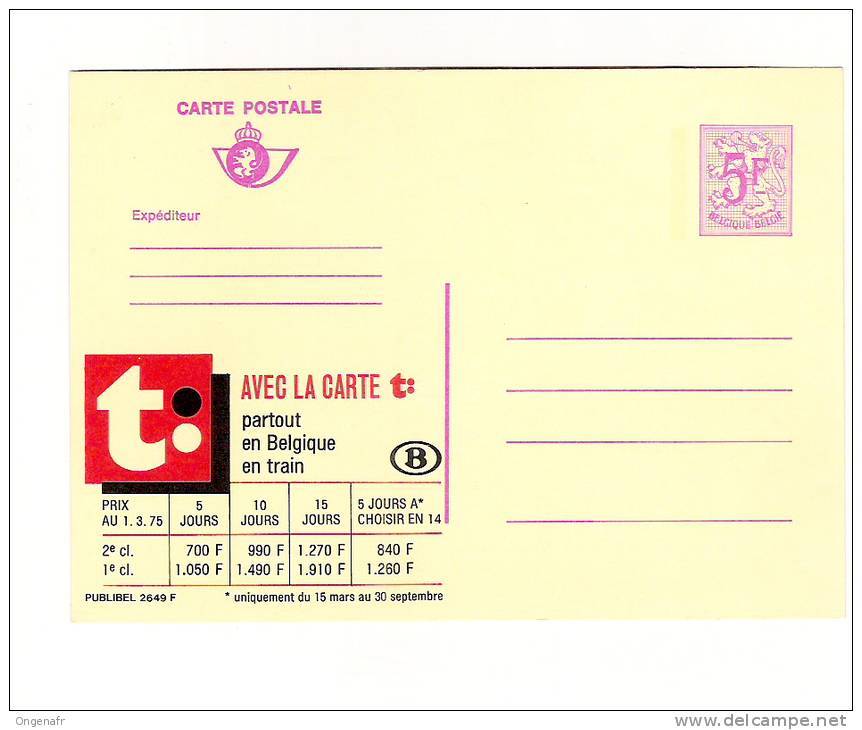 Publibel Neuve N° 2649 (Carte T: Partour En Belgique En Train ;   Chemins De Fer Belges) - Publibels