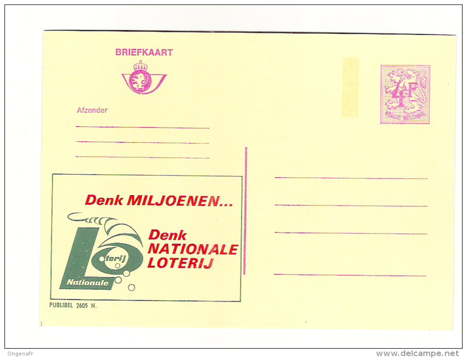 Publibel Neuve N° 2605 (pensez Millions; Pensez Loterie Nationale - Nationale Loterij) - Publibels