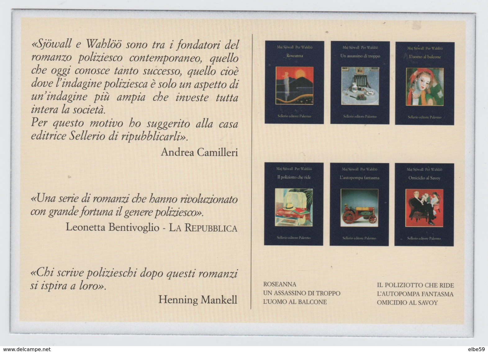 Italia, Cartolina Pubblicitaria, Sellerio Editore, Maj Sjöwall, Per Wahlöö, Omicidio Al Savoy, Palermo - Advertising