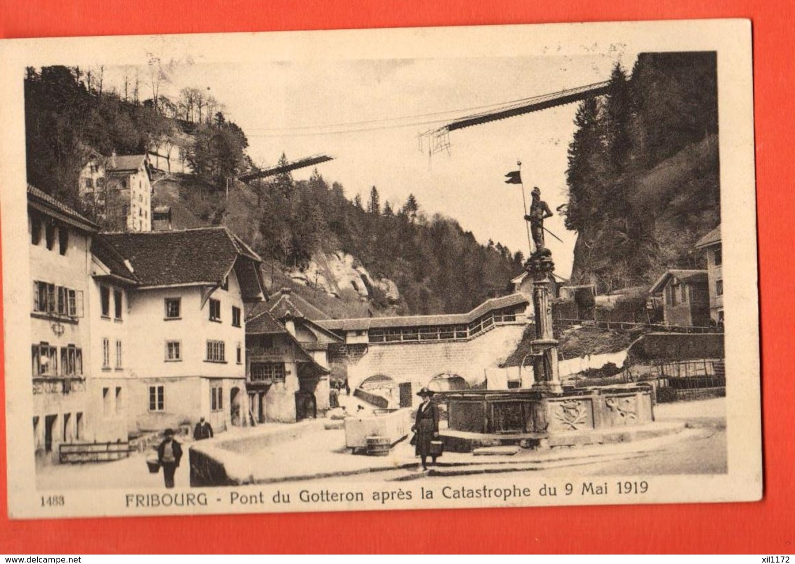 MYB-25 Fribourg Carte-Photo Pont Du Gottéron Après Catastrophe 9 Mai 1919.ANIME. Circulé 1922, SAvigny 1488 - Fribourg
