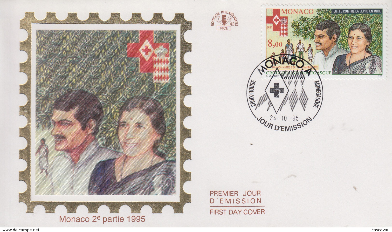 Enveloppe  FDC  1er  Jour   MONACO   CROIX  ROUGE   Lutte  Contre   La  Lépre  En  Inde   1995 - Enfermedades