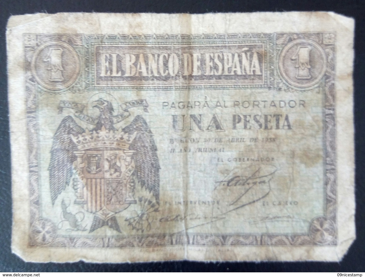 1 Peseta Banknote, Used, Year 1938 - 1-2 Pesetas