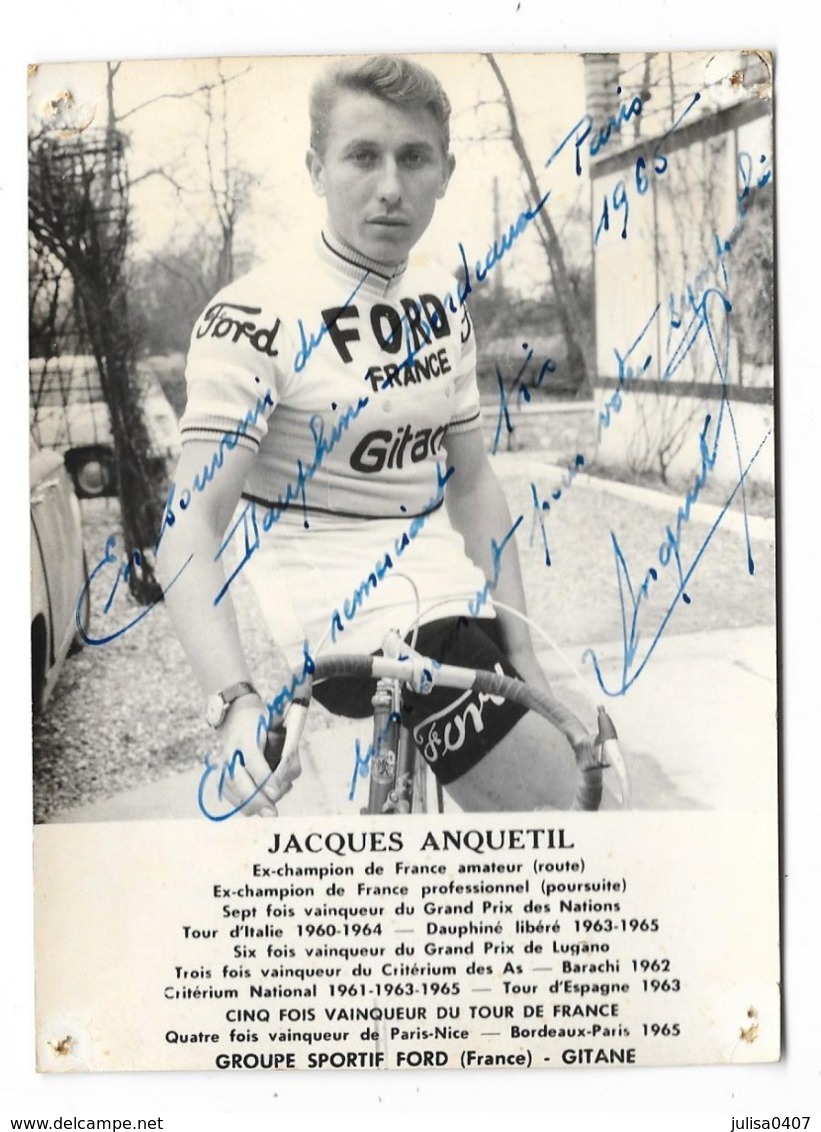 JACQUES ANQUETIL Cyclisme Carte Avec Texte Et Signature Autographe - Radsport