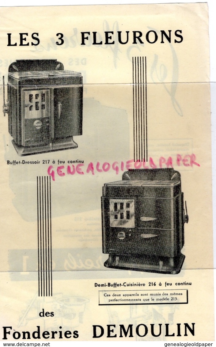 BELGIQUE- PUBLICITE LES 3 FLEURONS DES FONDERIES DEMOULIN - FARCIENNES- FONDERIE- CUISINIERE DRESSOIR - - Straßenhandel Und Kleingewerbe