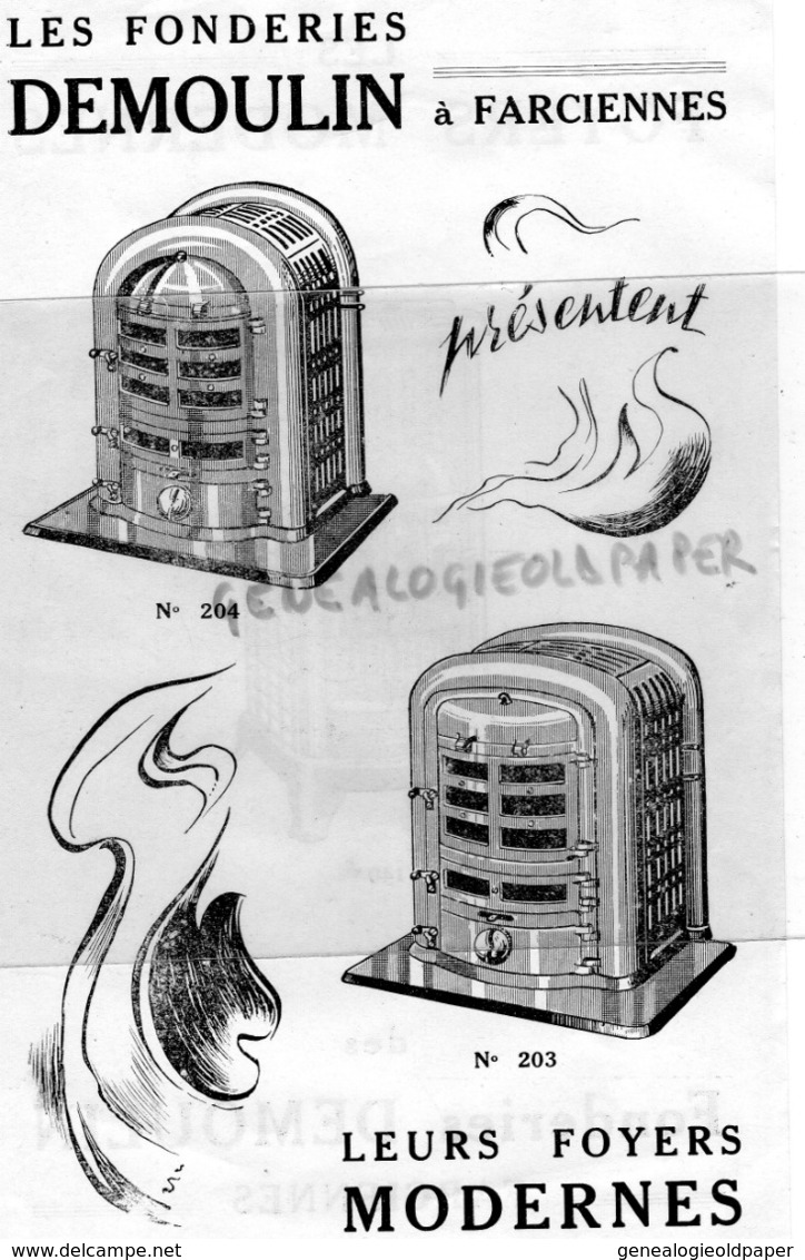 BELGIQUE- PUBLICITE   DES FONDERIES DEMOULIN - FARCIENNES- FONDERIE- POELE - Ambachten