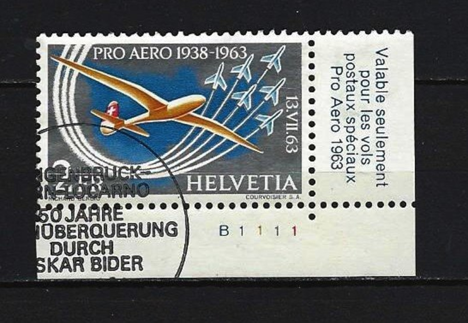 SCHWEIZ Mi-Nr. 780 Eckrandstück „Pro-Aero“-Gedenkpostflüge 1963 Gestempelt - Gebraucht