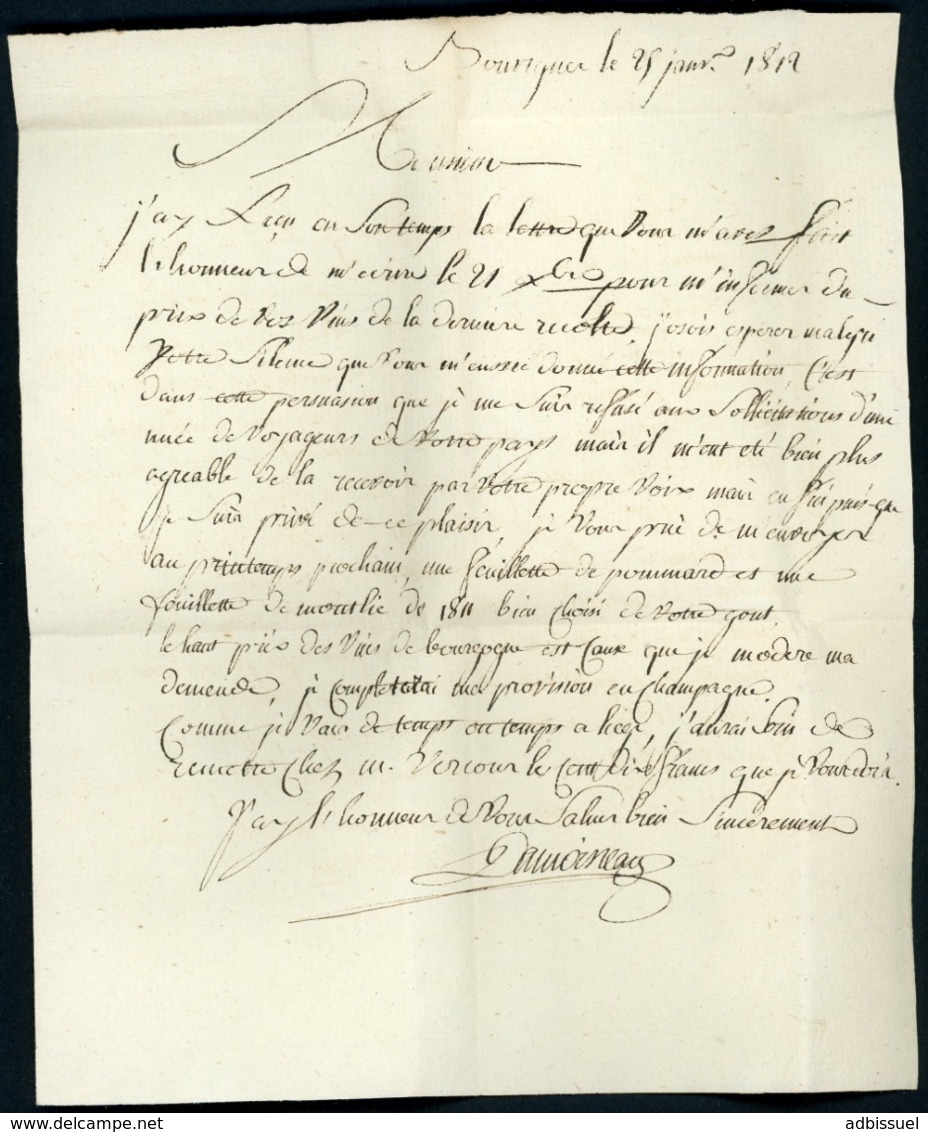 1812 "97 / DINANT" (27*10.5) En Noir S/ Lettre Datée De Bouvignes Le 25/01/12 Adressée à Pommard. Voir Description - 1794-1814 (Französische Besatzung)