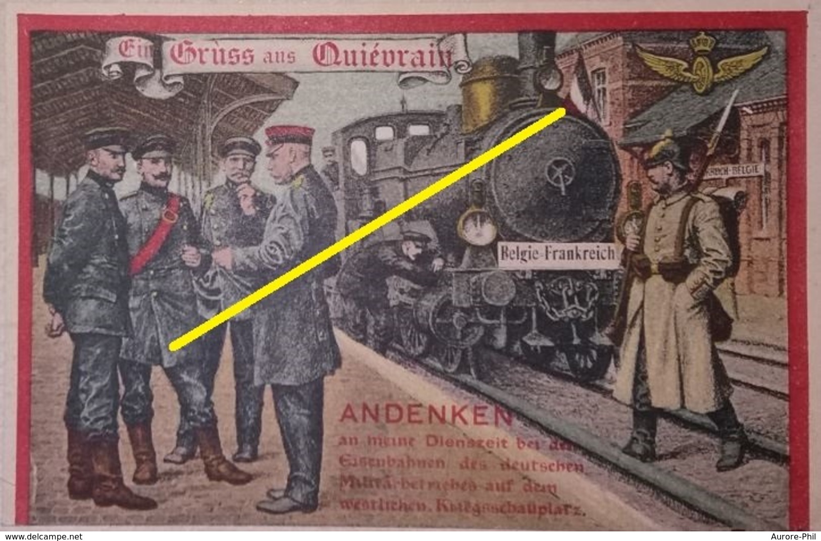 Quiévrain Carte Postale Allemande Gare Avec Train à Vapeur - Quiévrain