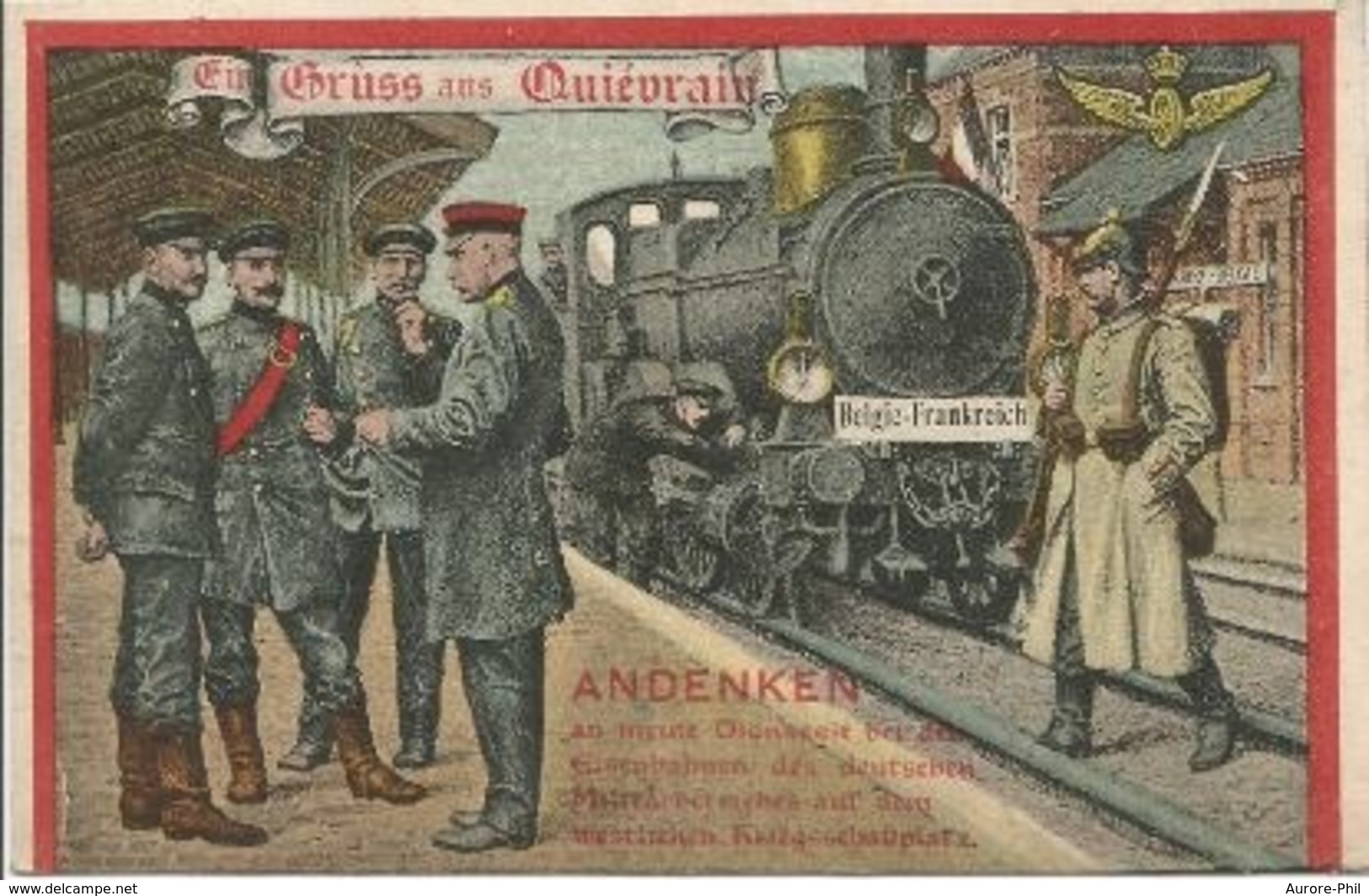 Quiévrain Carte Postale Allemande Gare Avec Train à Vapeur - Quiévrain