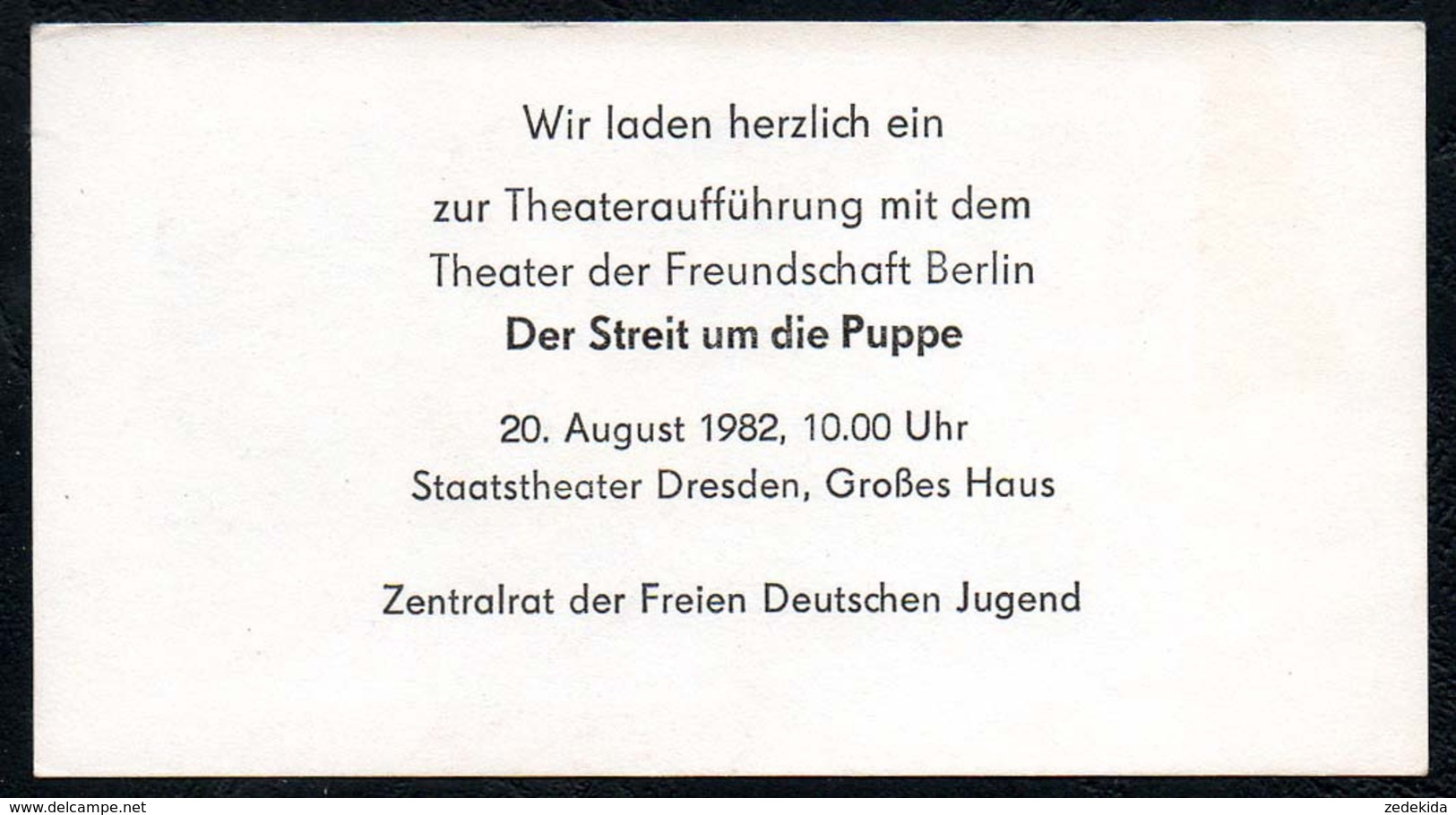 B2251 - TOP Dresden - Theater Der Freundschaft - Junge Pioniere FDJ - Eintrittskarte Ticket - Eintrittskarten