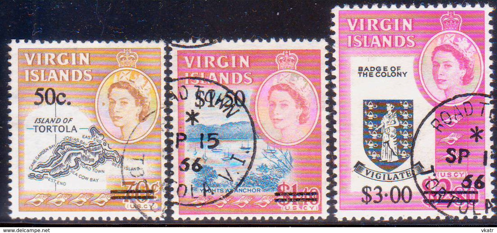 BRITISH VIRGIN ISLANDS 1966 SG 207-09 Compl.set Used Surcharges - British Virgin Islands