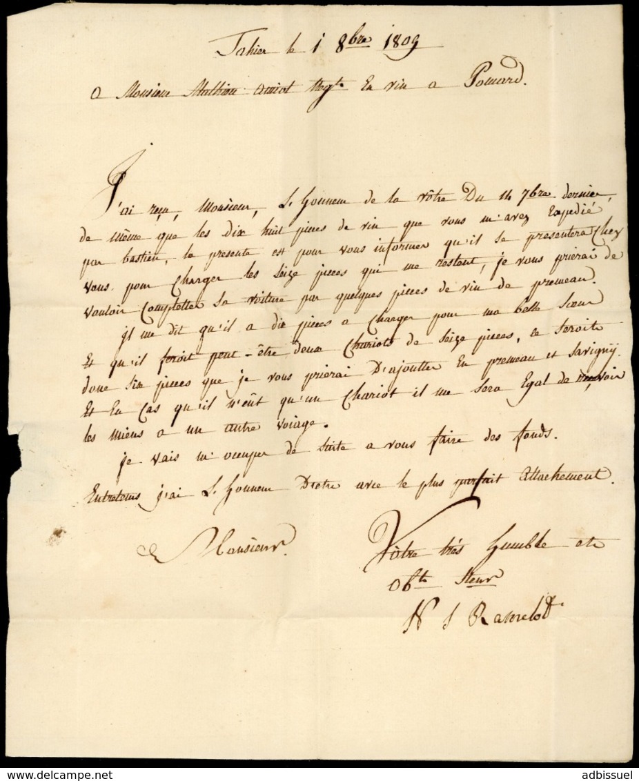 1809 "96/ HUY" En Noir S/ Lettre Datée D'Havelange Le 30/08/1809 Et Adressée à Pommard (Bourgogne). Voir Description - 1794-1814 (French Period)