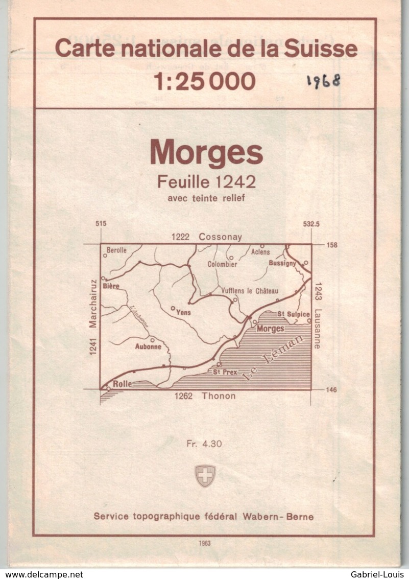 Morges - St Prex - Aubonne - Vaud - Suisse 1:25000 1968 - Topographical Maps