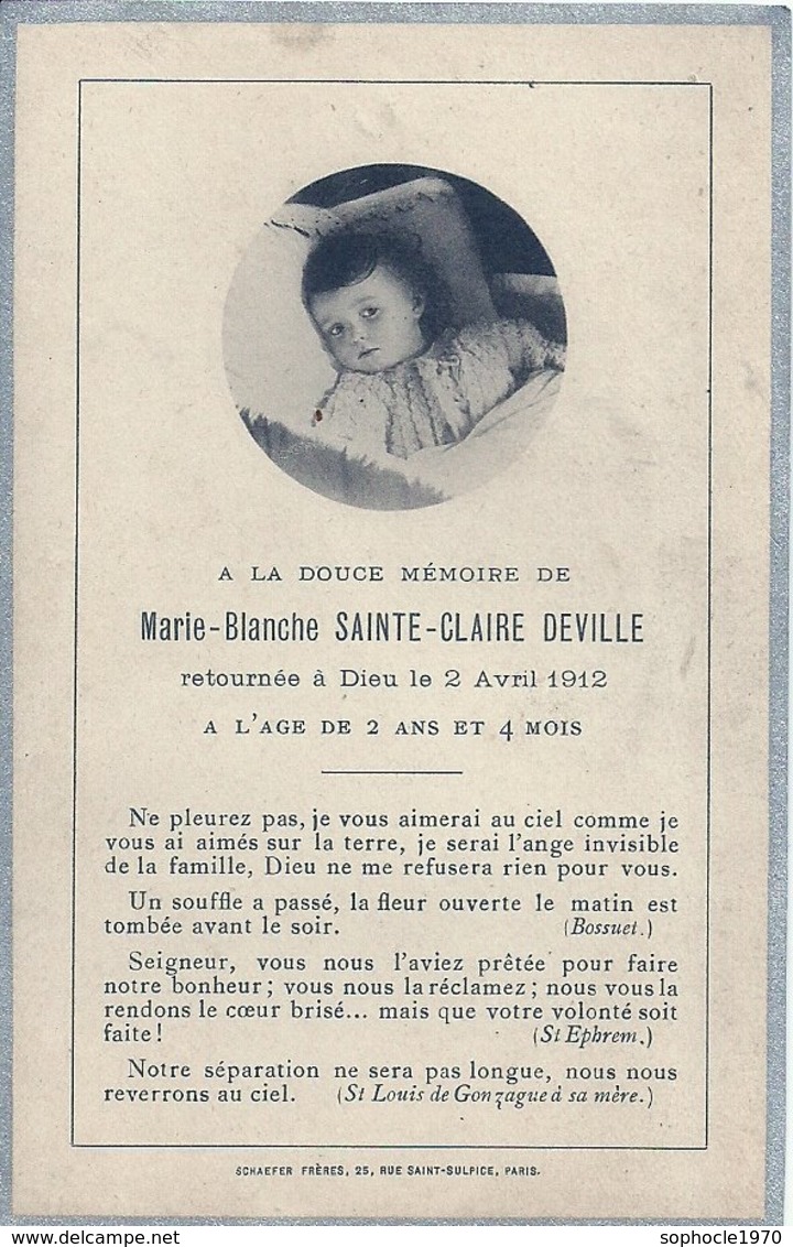 2019 - DORDOGNE - 24 - BERGERAC Origine De La Famille - Carte Mortuaire - Marie Blanche Sainte Claire Deville - 1912 - Bergerac