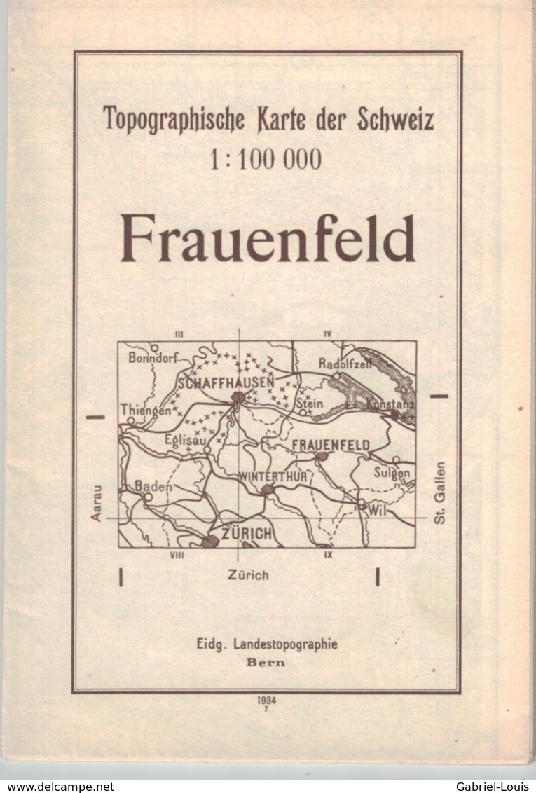 Karte Der Schweiz - Frauenfeld 1: 100000 1934 -~77 X 55 Cm Schaffhausen - Winterthur - Konstanz - Topographische Kaarten