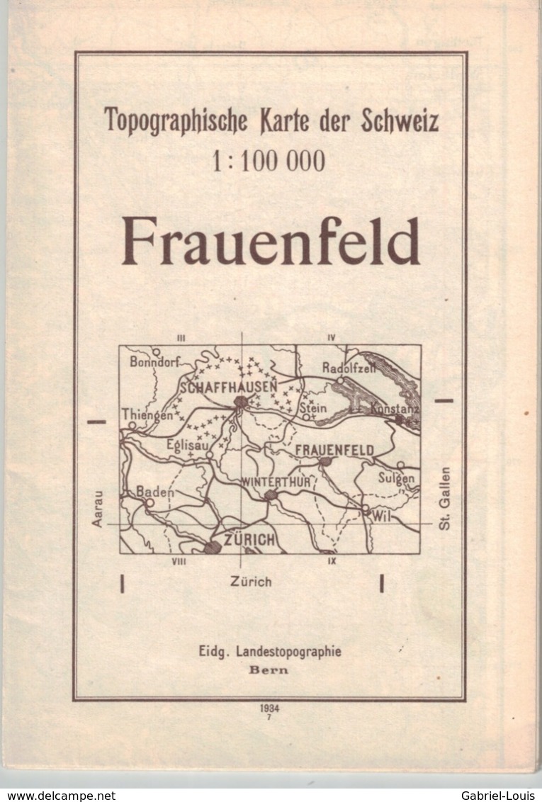 Karte Der Schweiz - Frauenfeld 1: 100000 1934 -~77 X 55 Cm Schaffhausen - Winterthur - Konstanz - Topographische Karten