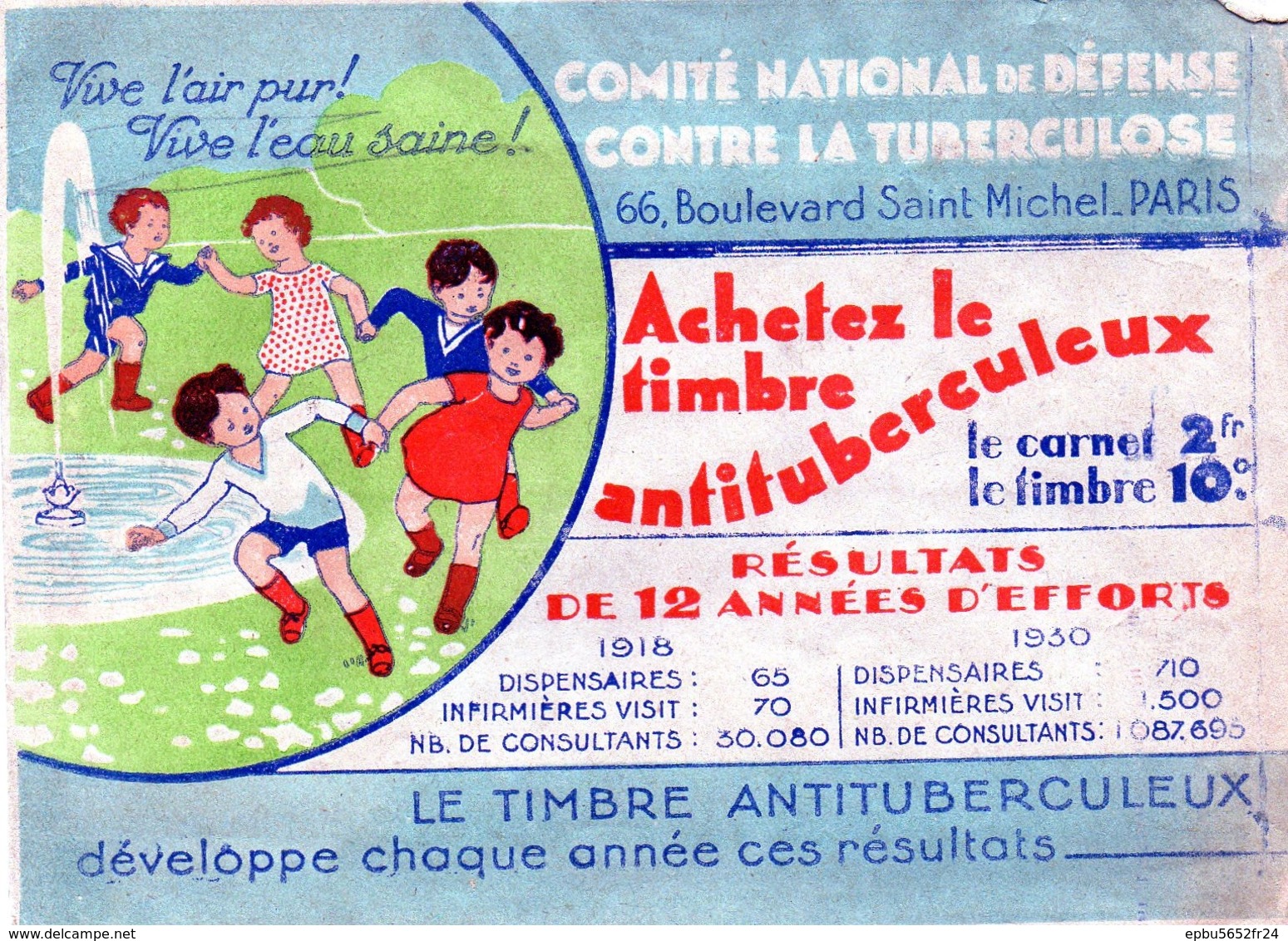 Carnet De Vignettes Comité National De Défense Contre La Tuberculose  "Vive L'air Pur , Vive L'eau Saine" - Erinnophilie