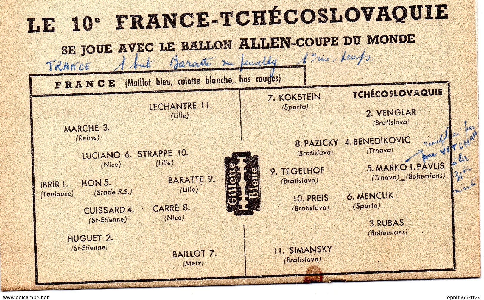 Programme Officiel De La FFF Du 13 Nov 1949 FRANCE- TCHECOSLOVAQUIE Au Stade De Colombes - Libros