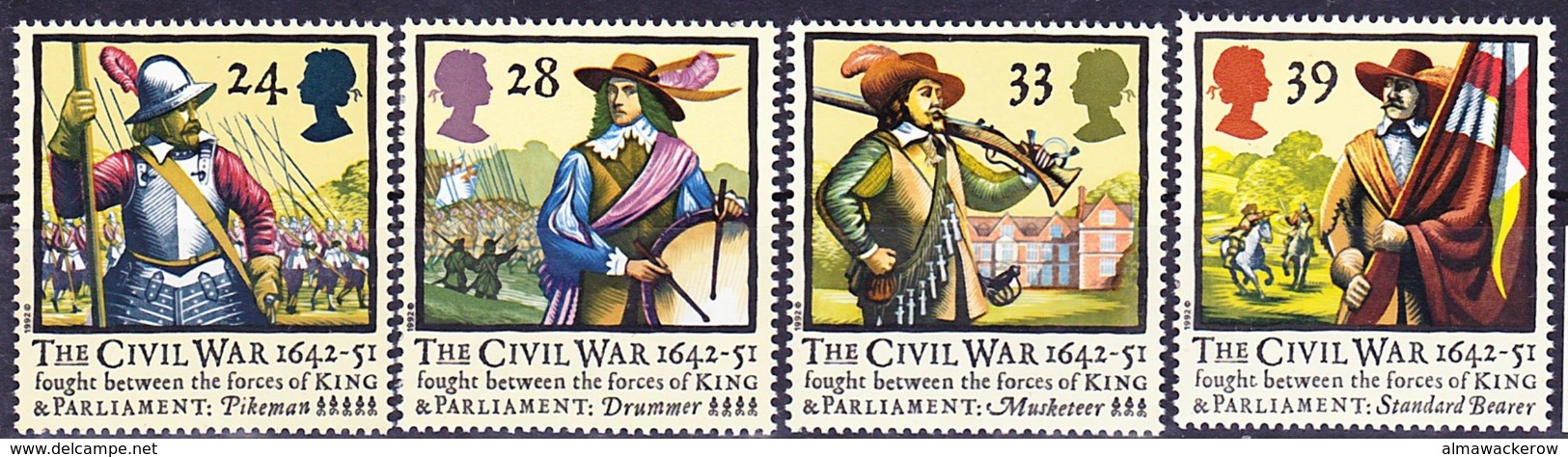 2019-0222 UK 1992 English Civil War 1642-51 Complete Set Mi 1405-1408 MNH ** - Ungebraucht