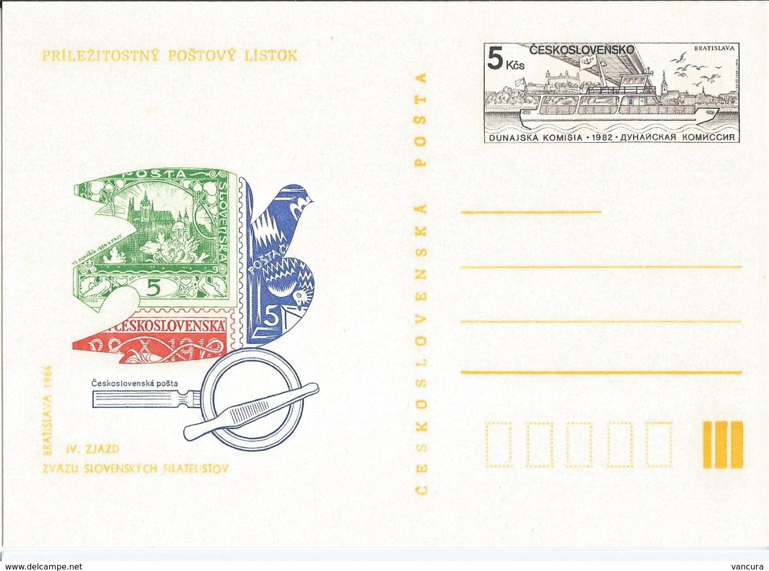 CDV 202 Czechoslovakia Convention Of The Slovak Philatelists Bratislava 1984 Mucha's Motifs Bridge The Danube River Boat - Ansichtskarten