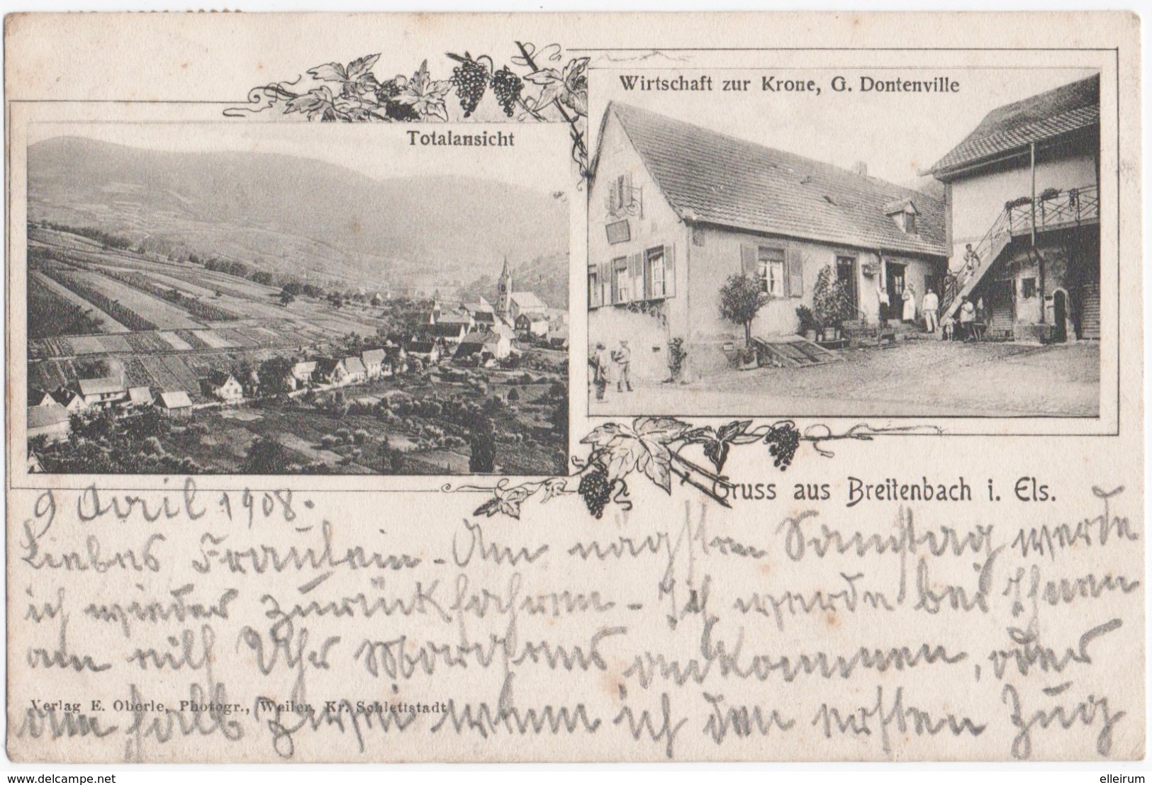 BREITENBACH (67) GRUSS AUS BREITENBACH ( VAL De VILLE) TOTALANSICHT. WIRTSCHAFT ZUR KRONE.G. DONTENVILLE. - Autres & Non Classés