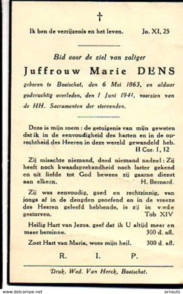 Juffrouw Dens Marie °1863 Booischot +1941 Booischot - Todesanzeige