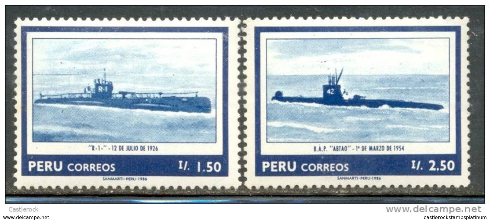 O) 1986 PERU, NAVY - 1.50i R-1 SC 873, 2.50i ABTAO SC 874 ( N) III- 2010 ), MNH - Perù
