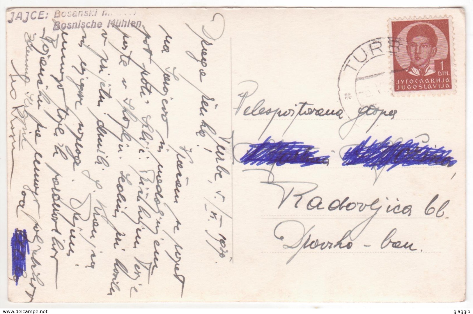 °°° 13930 - BOSNIA HERZEGOVINA - JAJCE - BOSNISCHE MUHLEN - 1939 With Stamps °°° - Bosnia Y Herzegovina