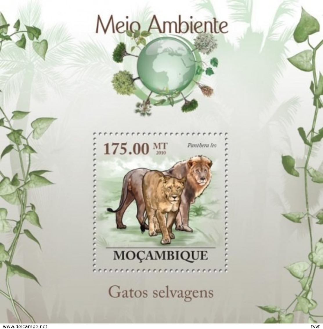 Mozambique, 2010. [moz10110] Wild Cats ( Acinonyx Jubatus, Leptairurus Serval, Panthera Pardus, Etc..) (s\s+block) - Félins
