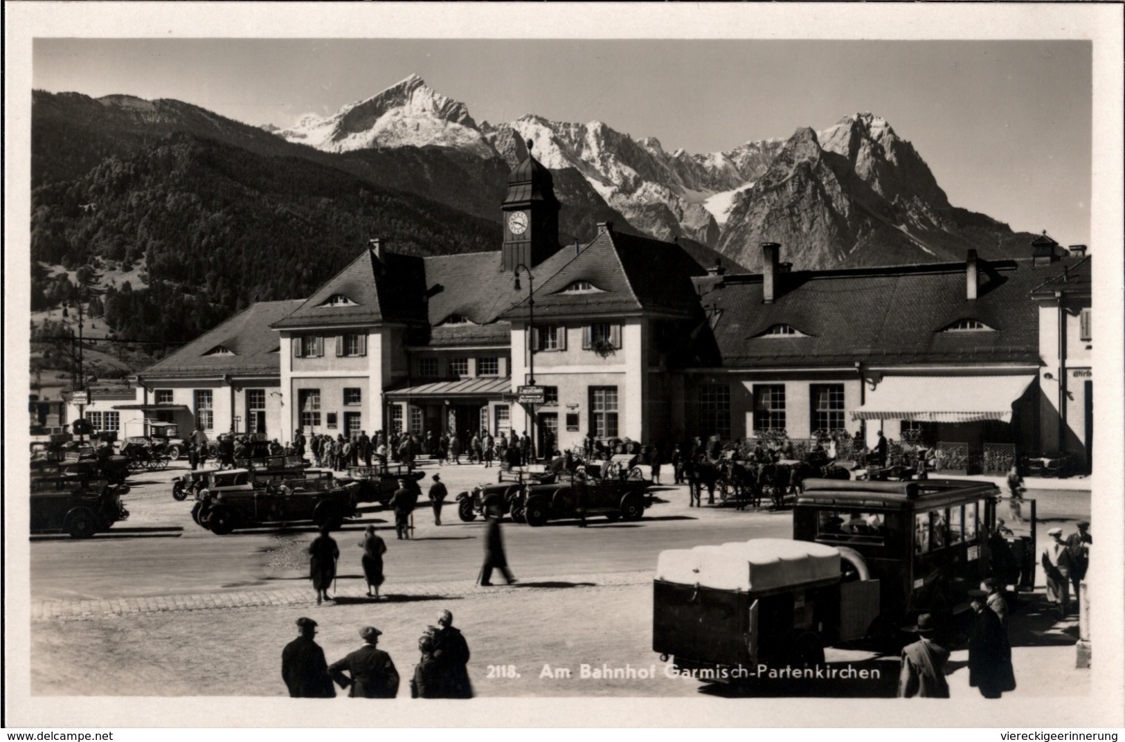 ! Alte Ansichtskarte Garmisch Partenkirchen, Bayern, Bahnhof, Autos - Bahnhöfe Ohne Züge