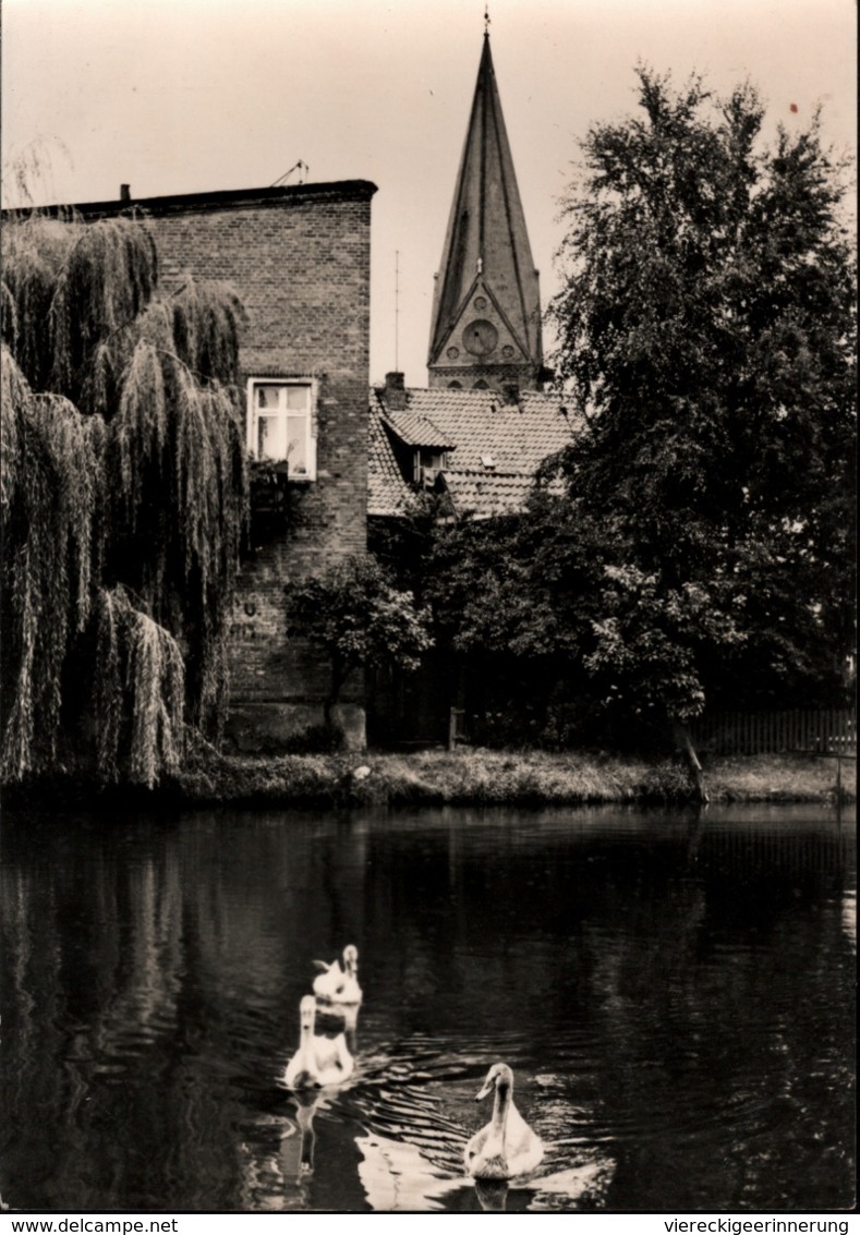 ! DDR Ansichtskarte Hagenow, Am Mühlenteich, Schwäne, Kirche, Mecklenburg - Hagenow