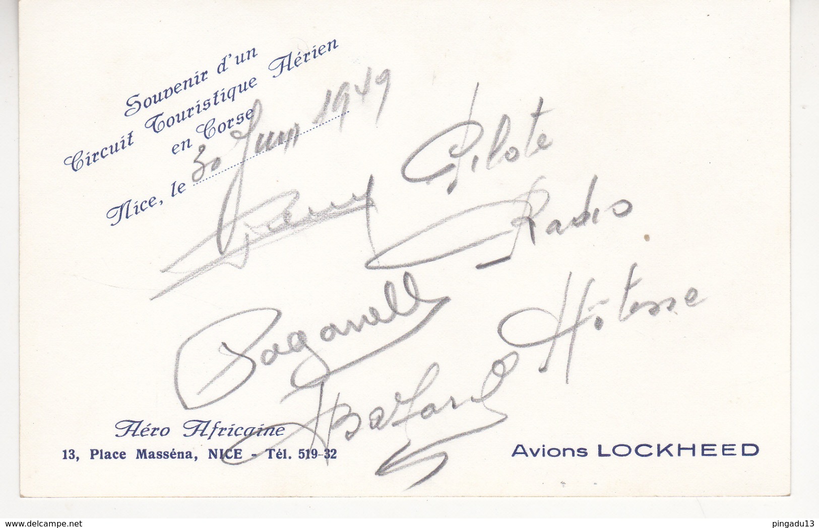 Corse Souvenir Circuit Touristique Aérien Aéro Africaine * Nice Avion Lockheed Autographe Pilote Radio Hôtesse Rare - 1946-....: Ere Moderne