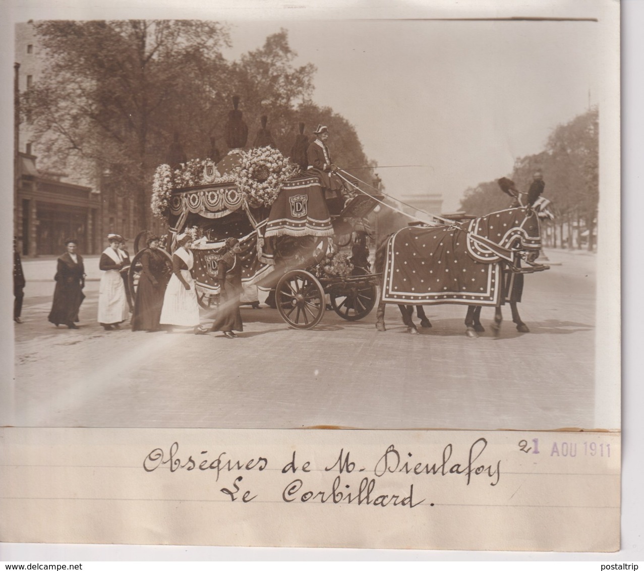 OBSÈQUES DE M DIEULAFOY LE CORBILLARD  18*13CM Maurice-Louis BRANGER PARÍS (1874-1950) - Personalidades Famosas